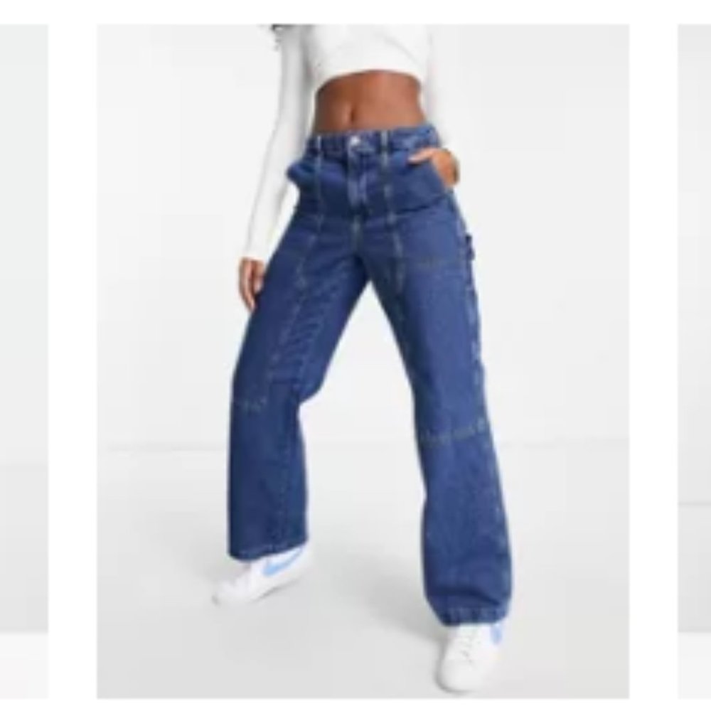 Stradivarius cargo carpenter jean in dark blue